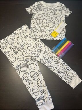 Tahari Kids White Egg & Flower Color-Your-Own Leggings Set